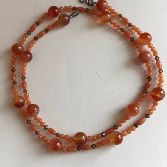 Vintage Carnelian Gemstone Swarovski Crystal Sterling Silver Necklace 27 Inch - Picture 4 of 7